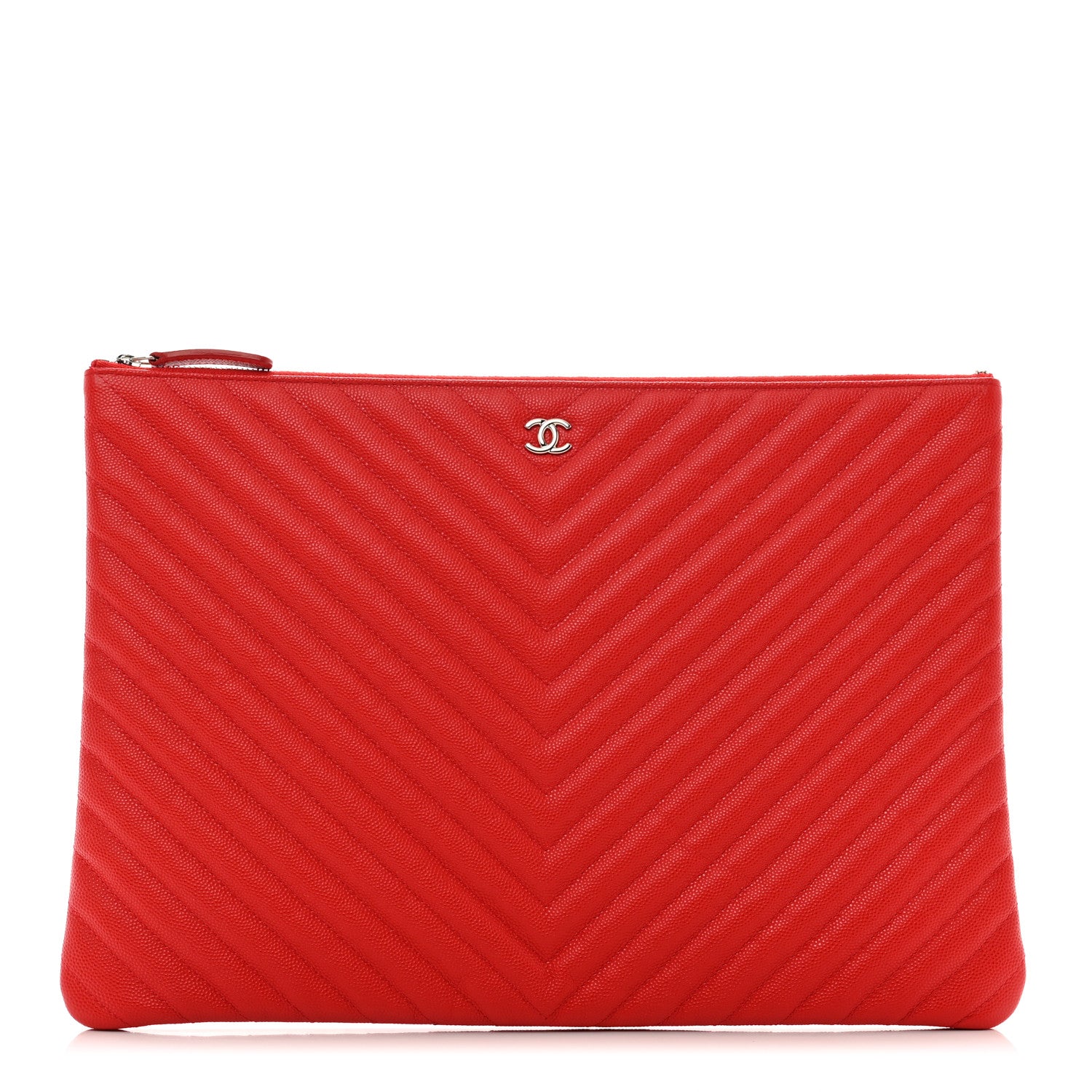 Chanel Caviar Chevron Quilted Large Cosmetic Case Red 1 of 7
