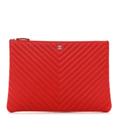 Chanel Caviar Chevron Quilted Large Cosmetic Case Red 1 of 7