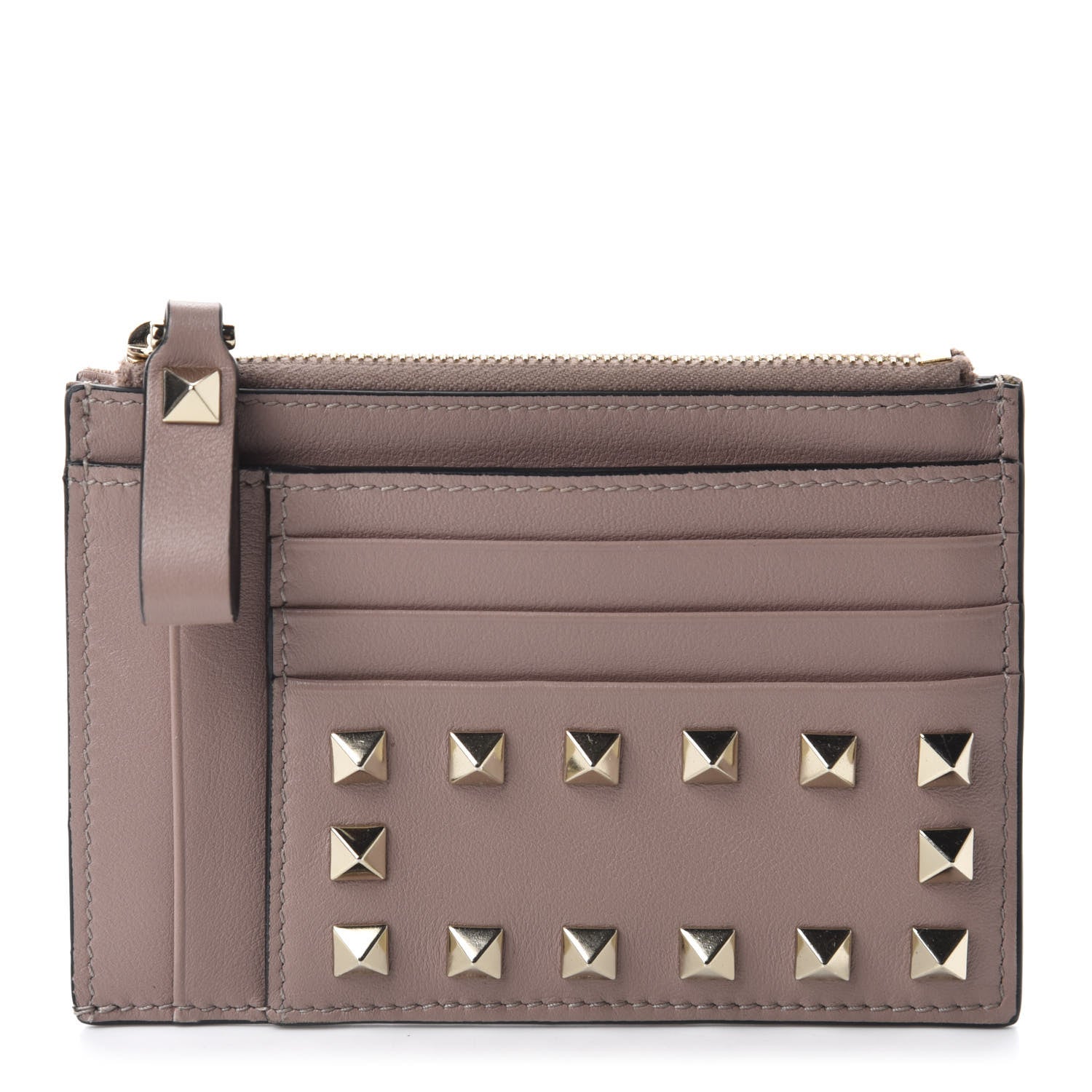 Valentino Garavani Calfskin Rockstud Coin Case Card Holder Poudre 1 of 7
