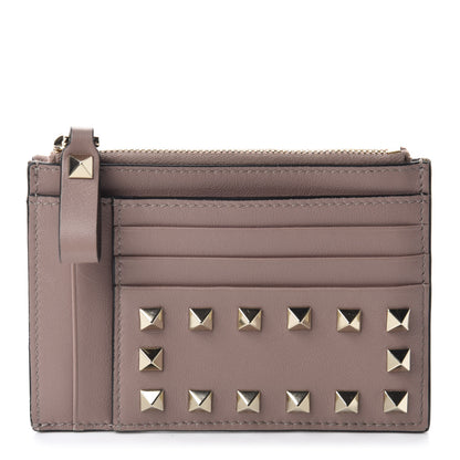 Valentino Garavani Calfskin Rockstud Coin Case Card Holder Poudre 1 of 7