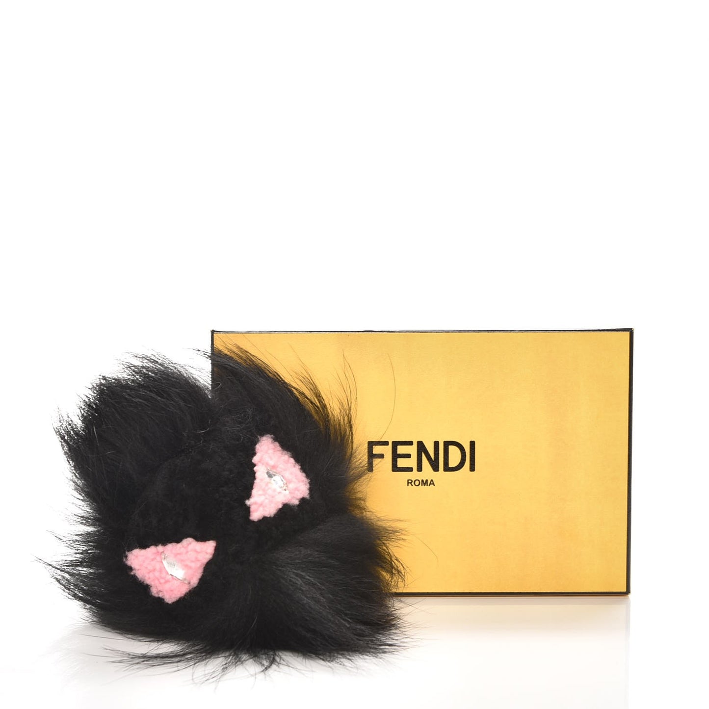 Fox Fur Shearling Crystal Pinky Punky Monster Bag Bug Charm Black Bubblegum