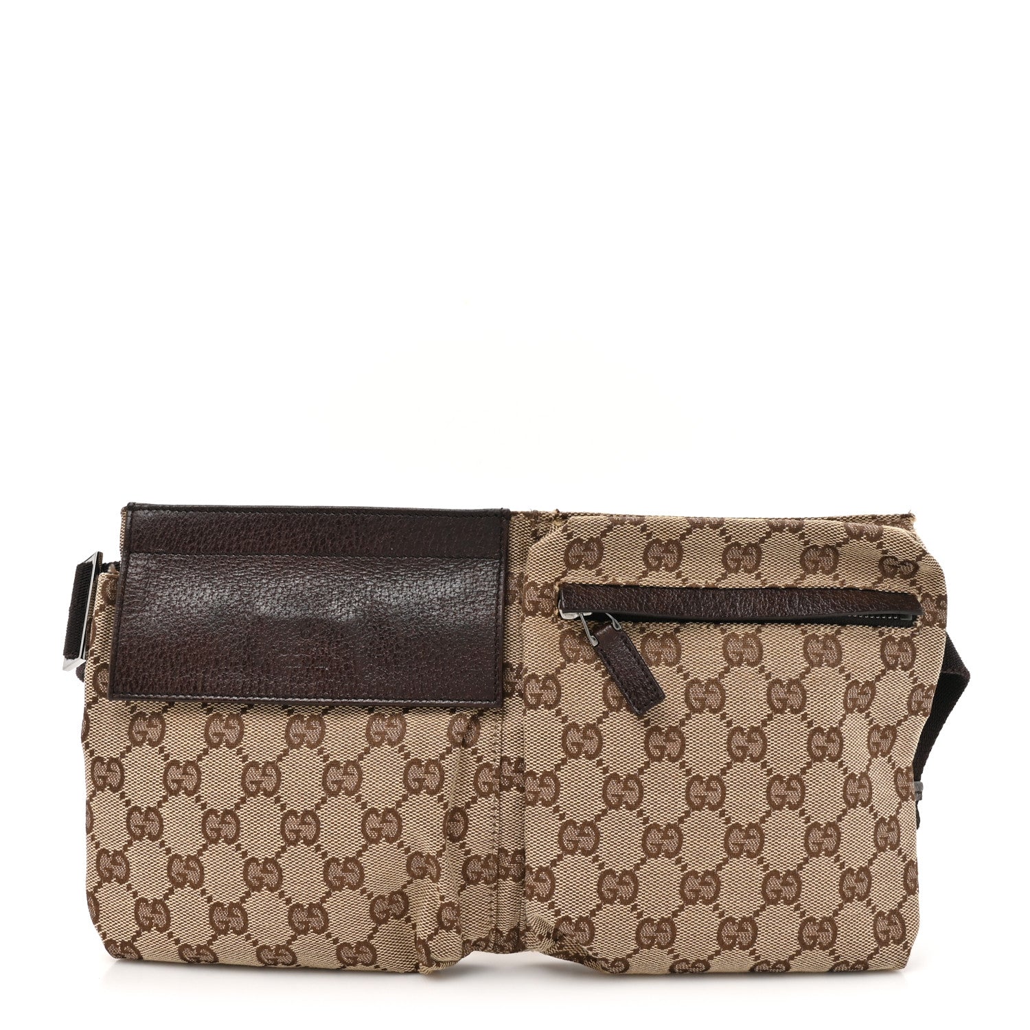 Gucci GG Monogram Double Pocket Belt Bag Dark Brown 1 of 12