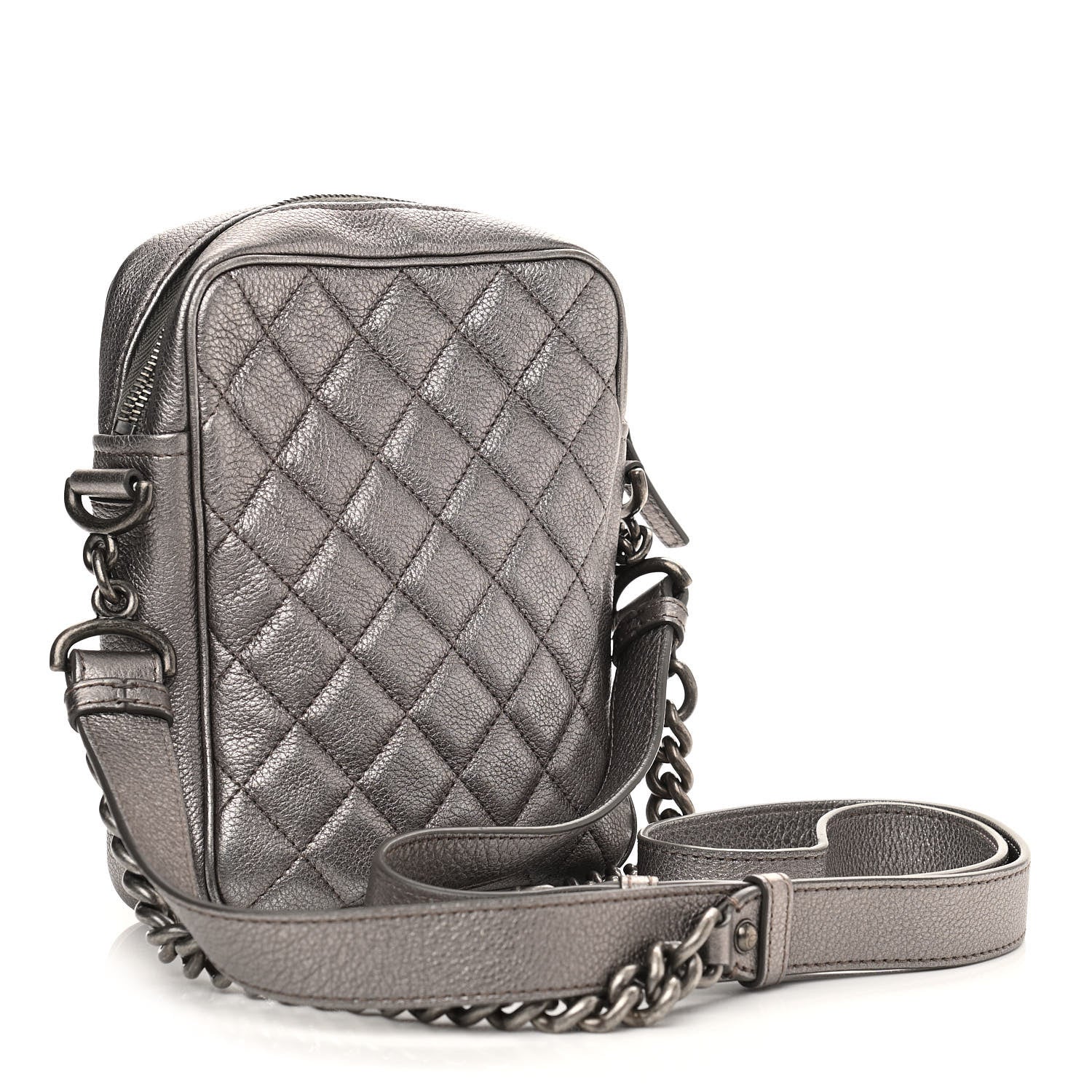 Chanel Calfskin Business Trip Vertical Camera Case Silver 2 of 11