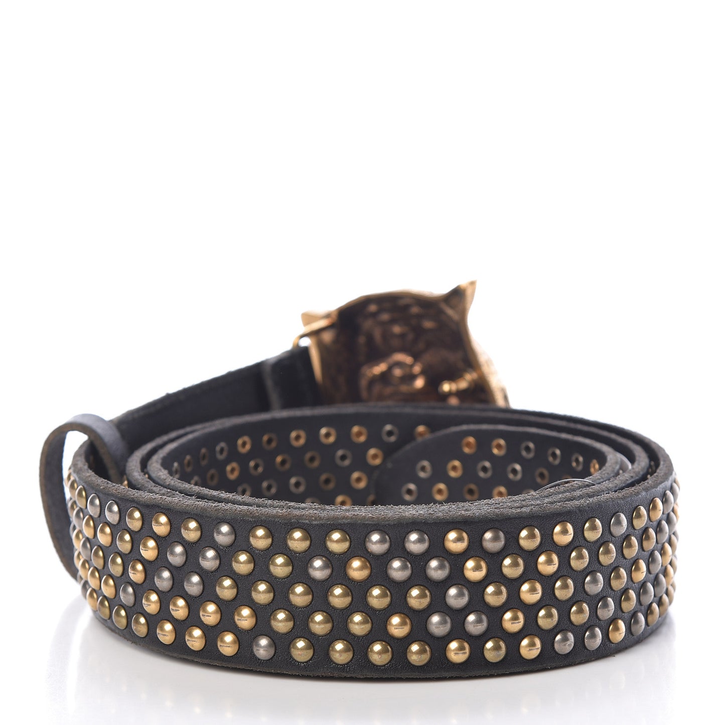 Calfskin Studded Feline Belt 100 40 Black