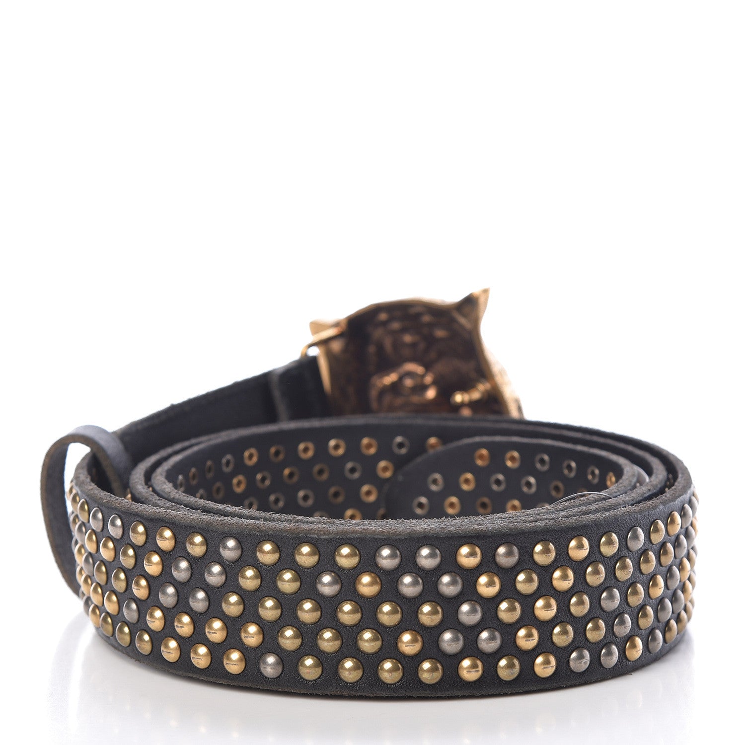 Gucci Calfskin Studded Feline Belt 100 40 Black 3 of 10