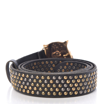 Gucci Calfskin Studded Feline Belt 100 40 Black 3 of 10