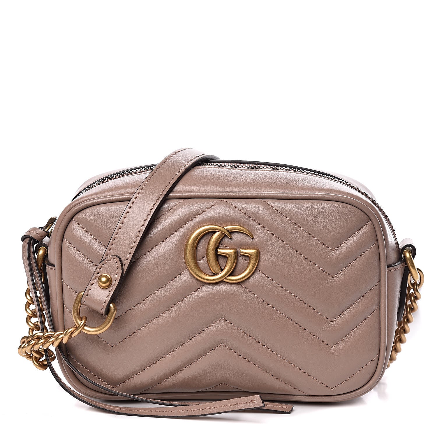 Gucci Calfskin Matelasse Mini GG Marmont Chain Shoulder Bag Nude 1 of 12