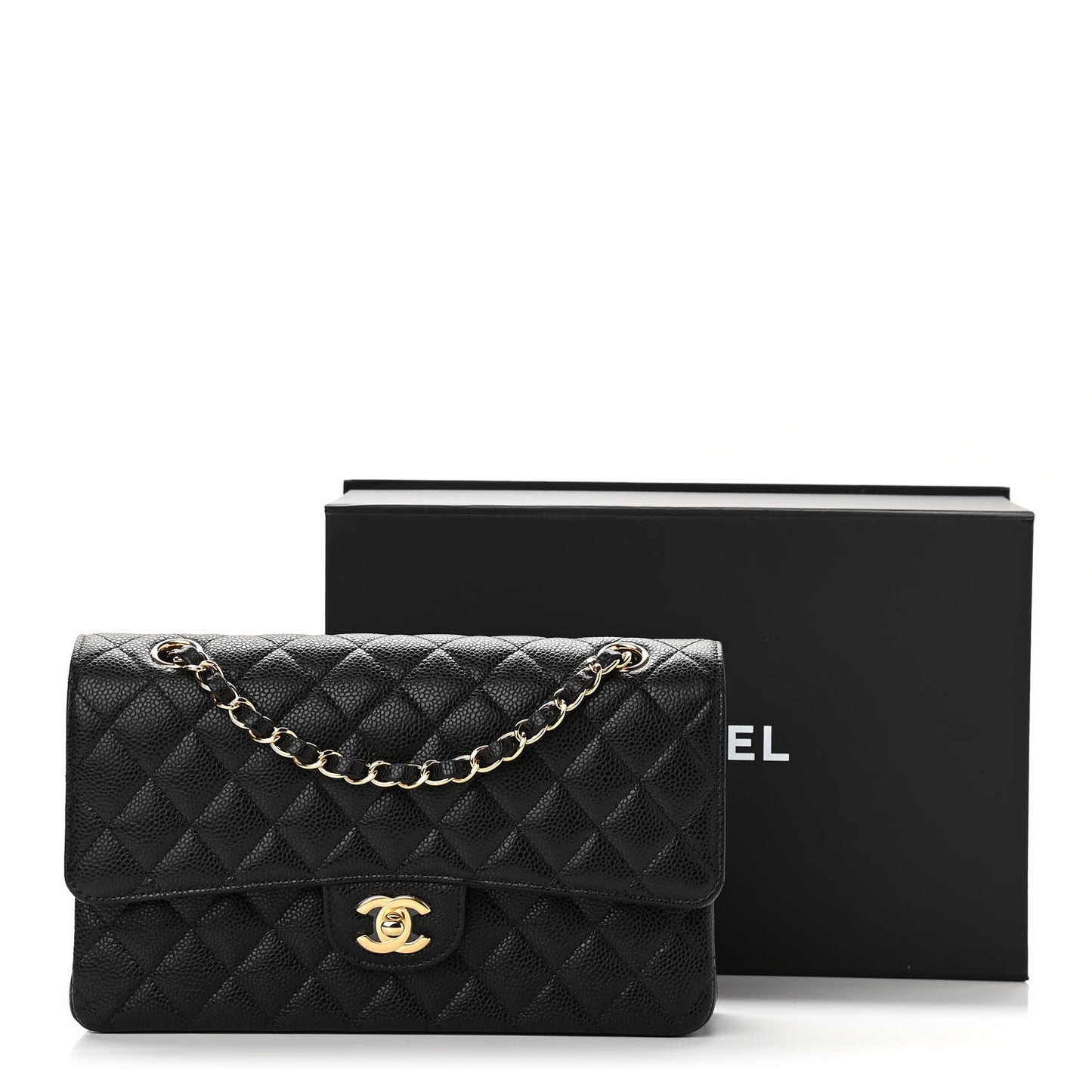 Caviar Quilted Medium Double Flap Black