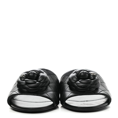 Chanel Lambskin Quilted Camellia CC Slides 37 Black 2 of 9