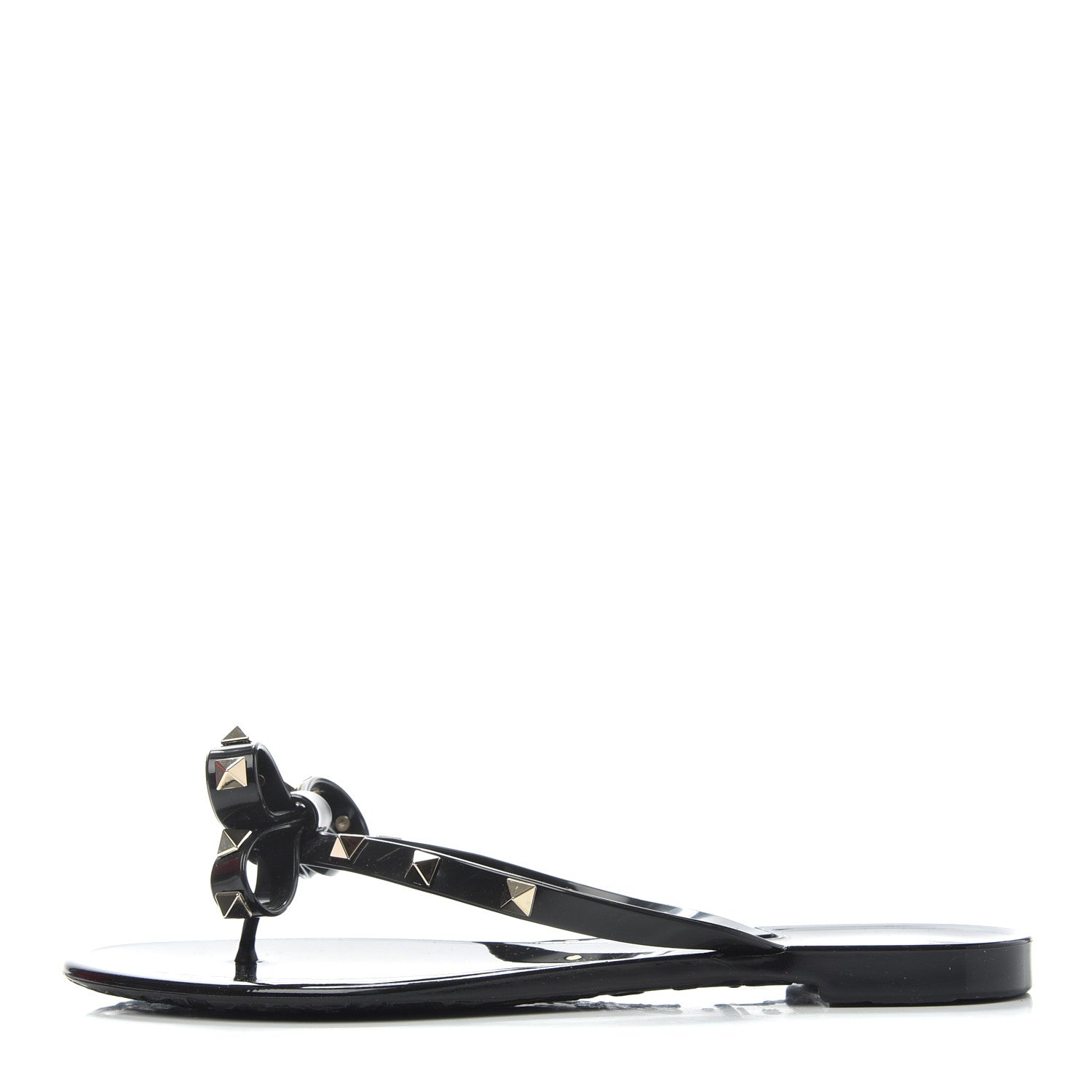 Valentino Garavani PVC Jelly Rockstud Bow Thong Sandals 38 Black 1 of 10