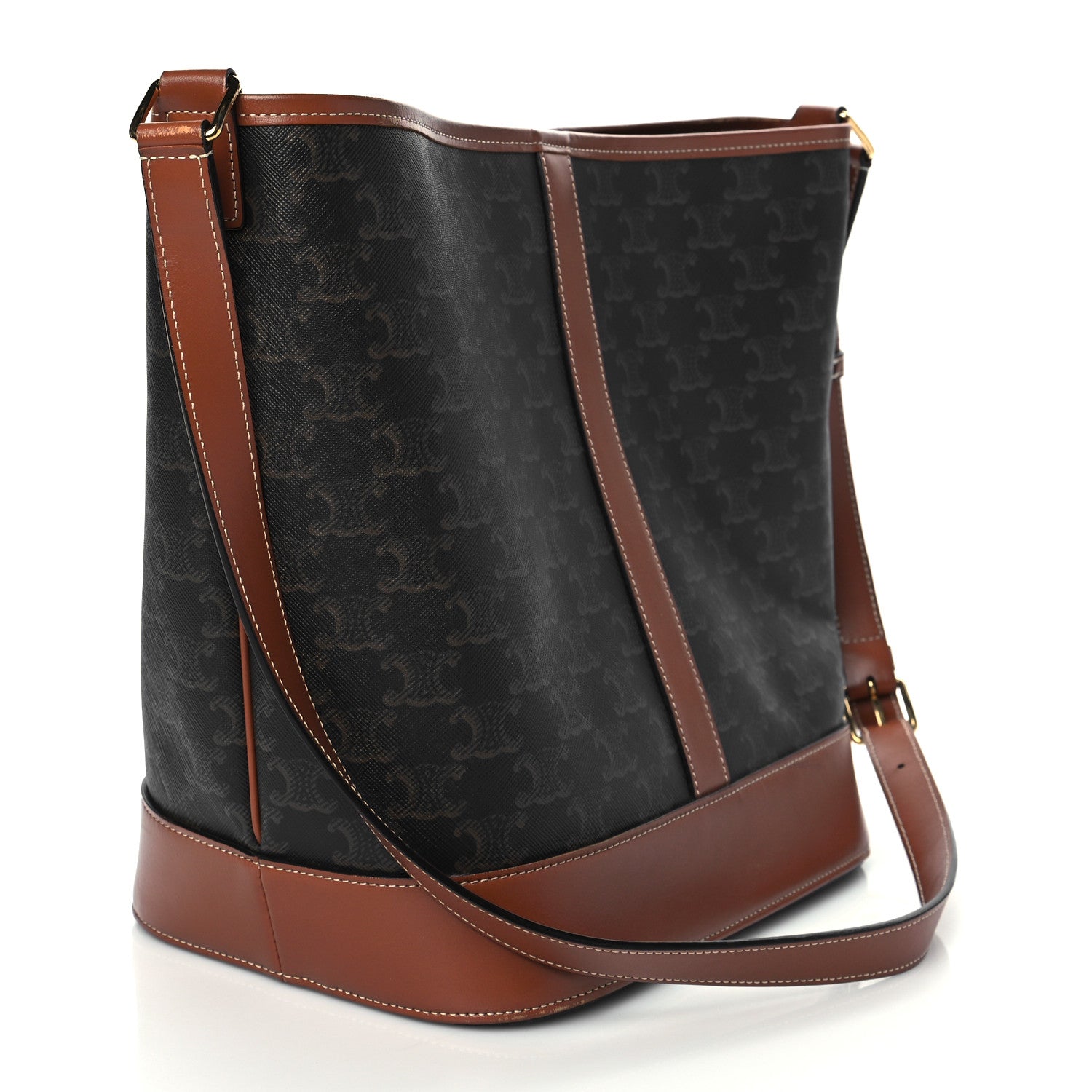 Celine Triomphe Canvas Calfskin Medium Bucket Bag Tan 3 of 10