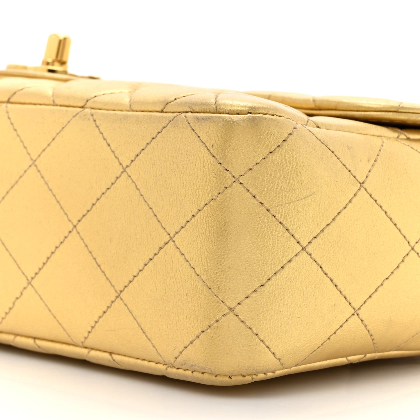 Metallic Lambskin Quilted Parent Child Kelly Flap Gold
