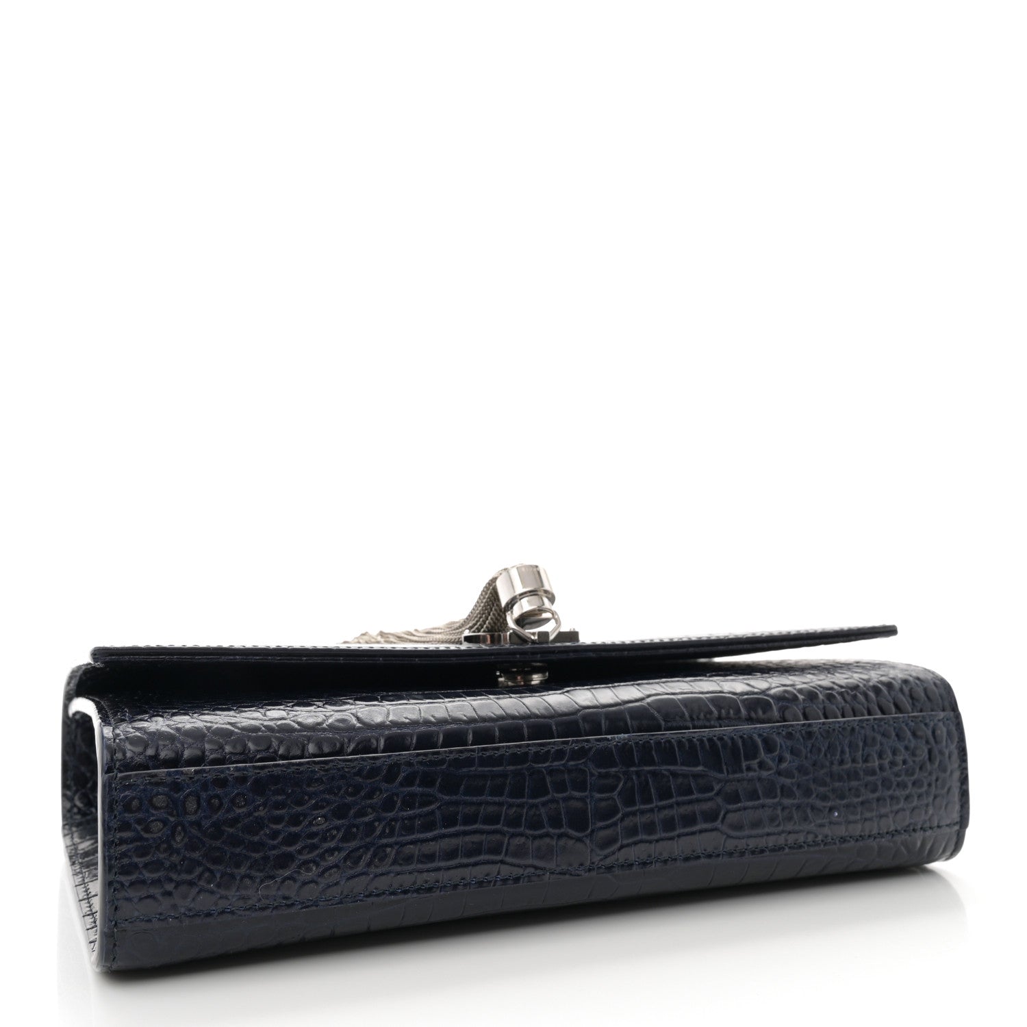Saint Laurent Calfskin Crocodile Embossed Medium Classic Monogram Kate Tassel Satchel Deep Marine 4 of 15