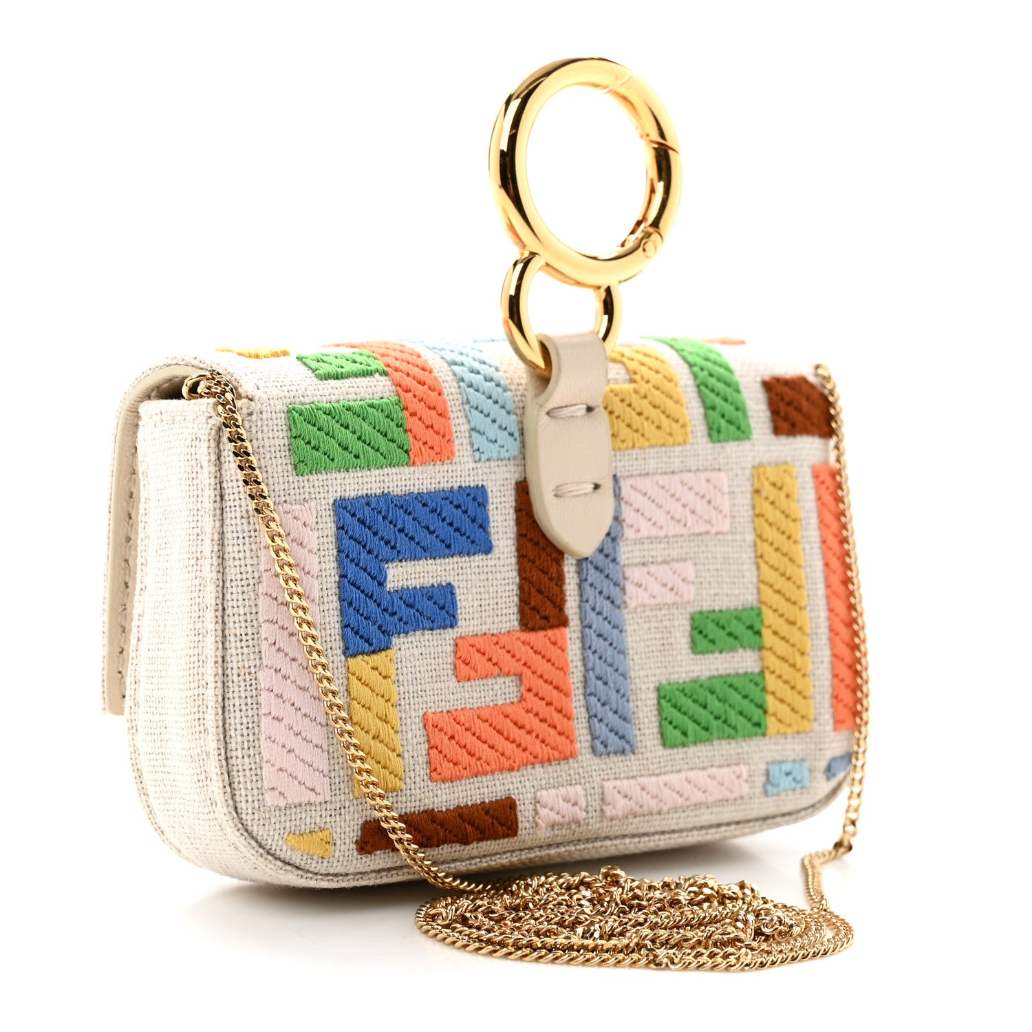 FENDI Nano Baguette FFロゴ キャンバス バッグ Fendi Kuban Canvas FF Embroidered Nano Baguette Charm Grezzo