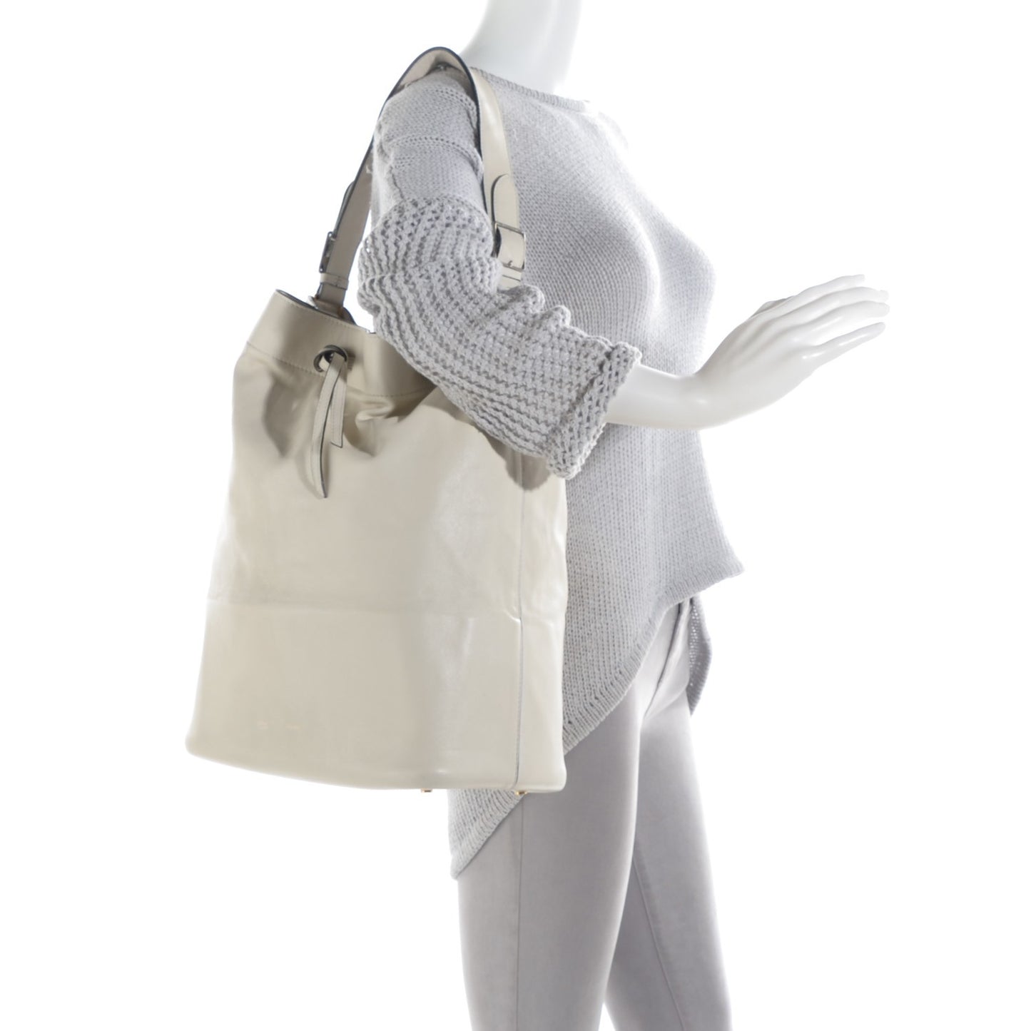 Smooth Calfskin Seau Drawstring Tote White