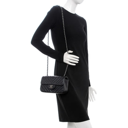 Chanel Metallic Caviar Chevron Quilted Mini Rectangular Flap Black 2 of 8