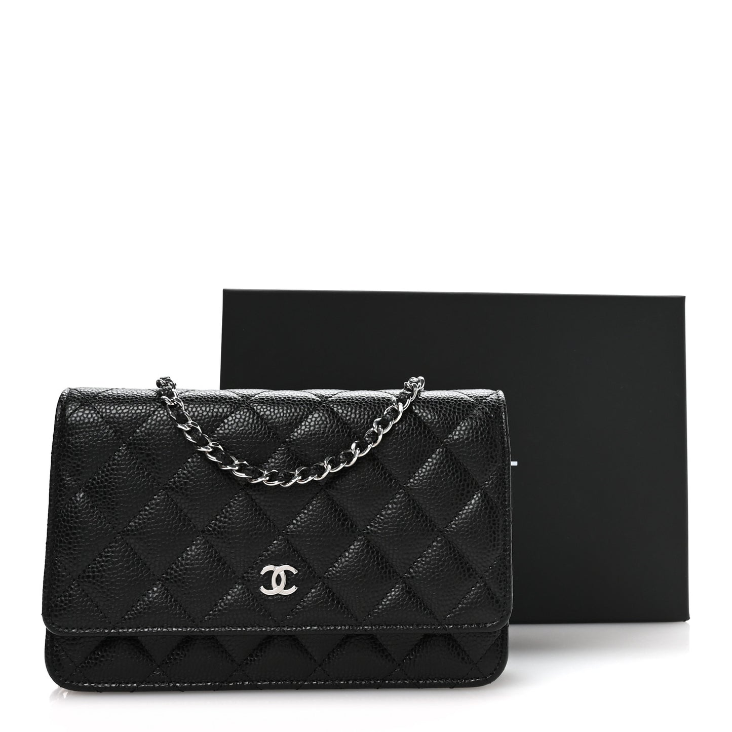 Lambskin Quilted Wallet On Chain WOC Black