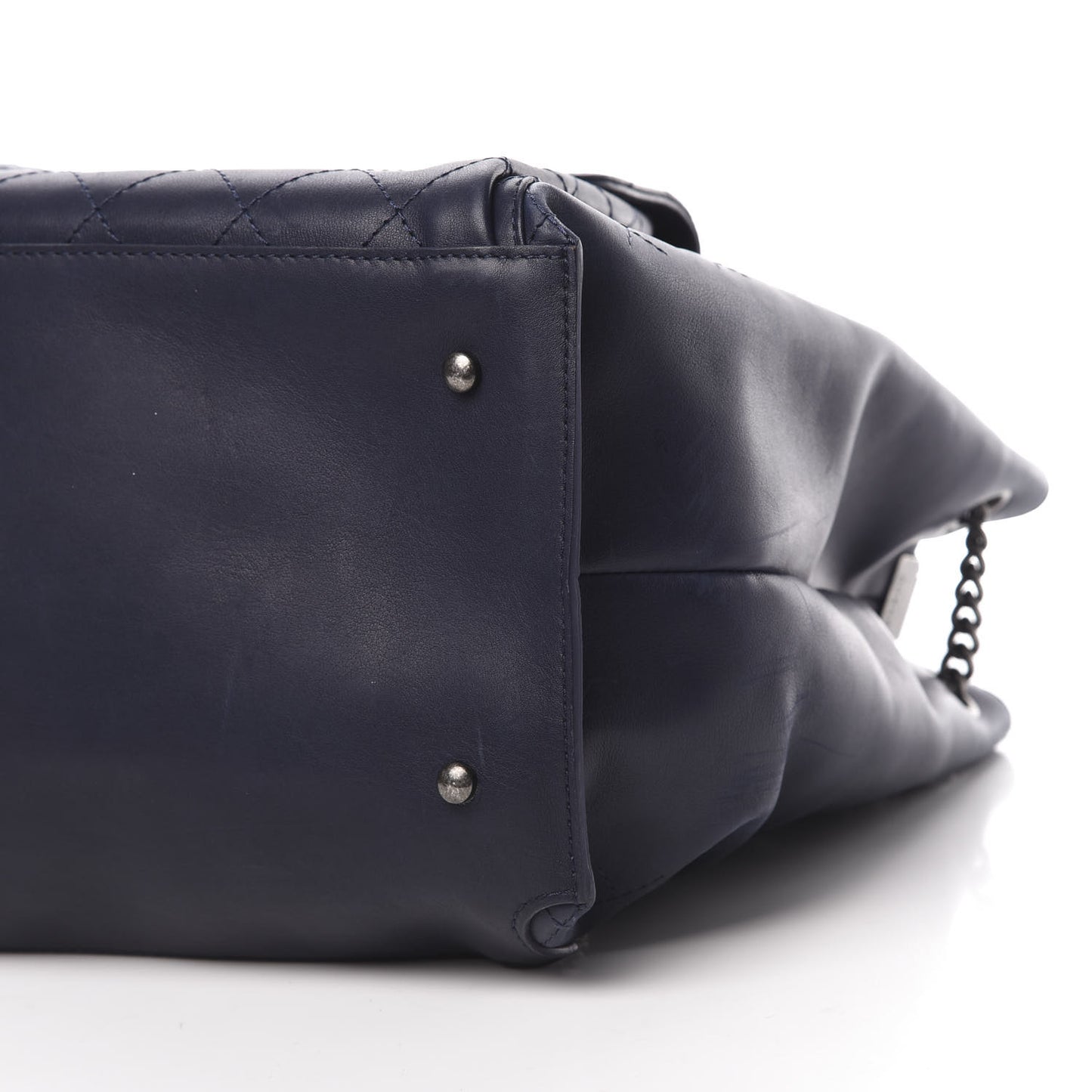 Calfskin Stitched Large Urban Luxury Drawstring Backpack Navy Blue