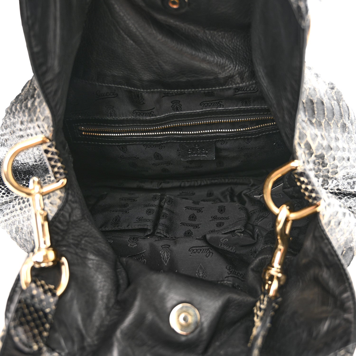 Gucci Snakeskin Medium Hysteria Top Handle Bag Black White 5 of 14