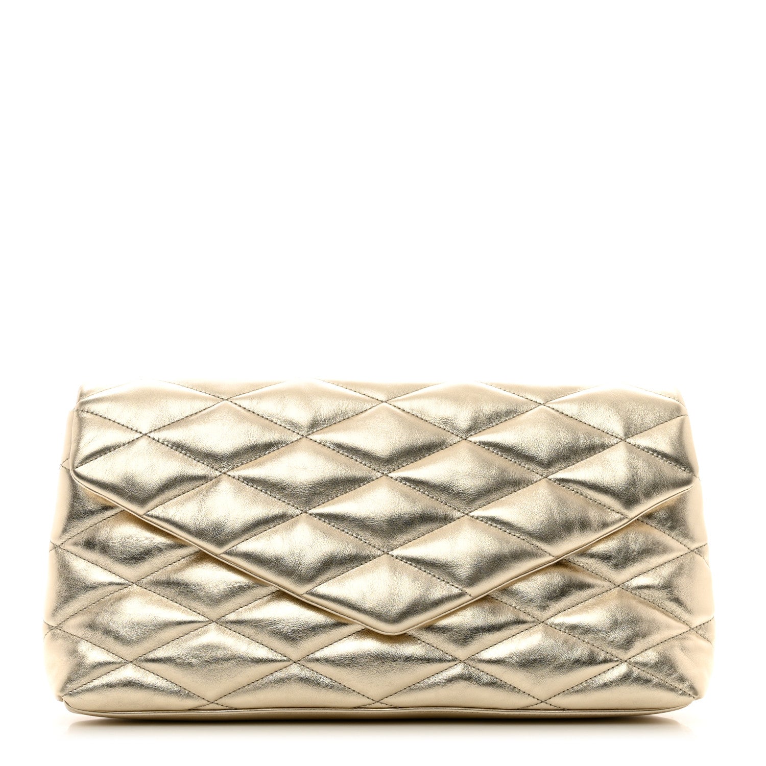 Saint Laurent Metallic Lambskin Quilted Sade Puffer Envelope Clutch Platino 1 of 8