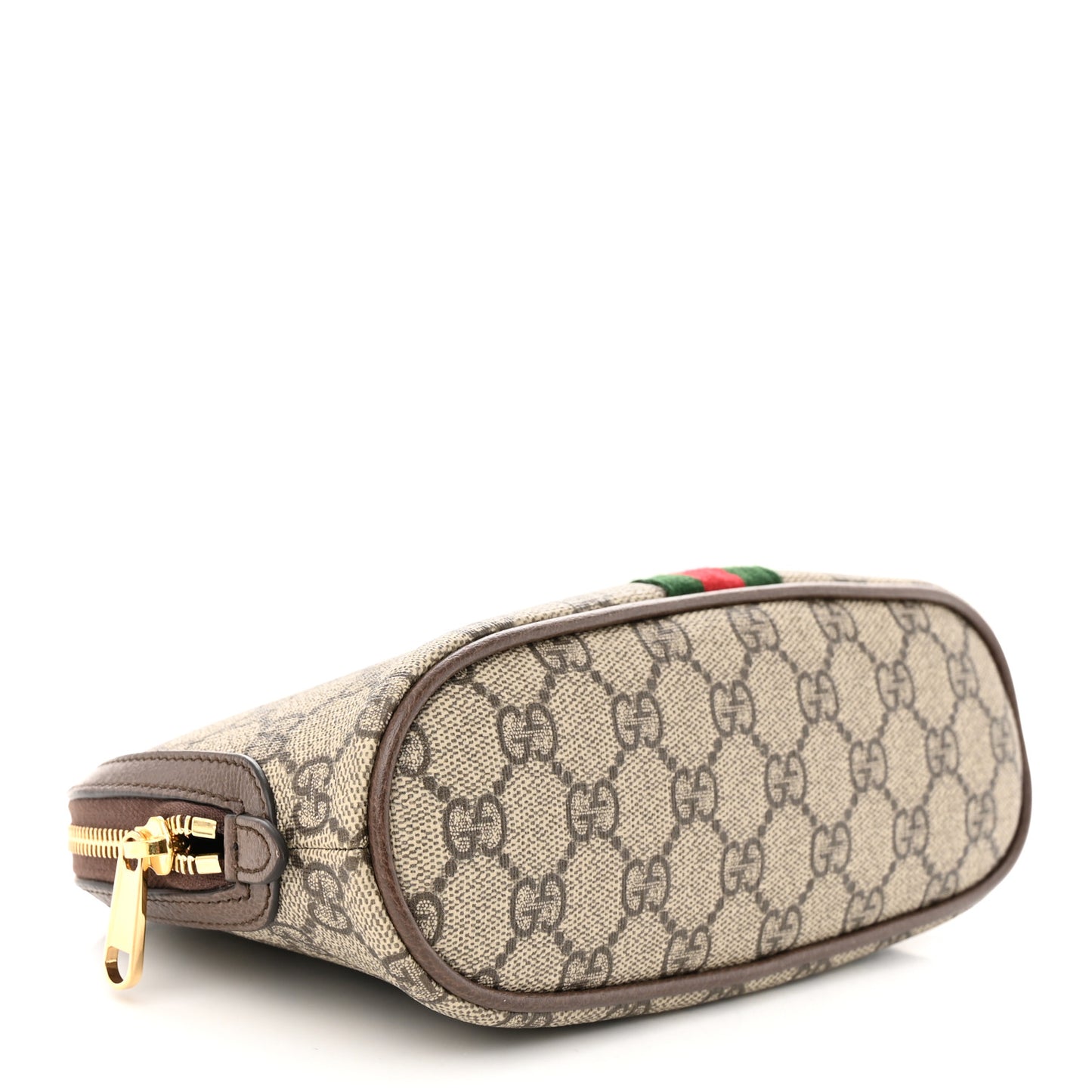 GG Supreme Monogram Textured Calfskin Web Large Ophidia Cosmetic Case Beige Ebony New Acero