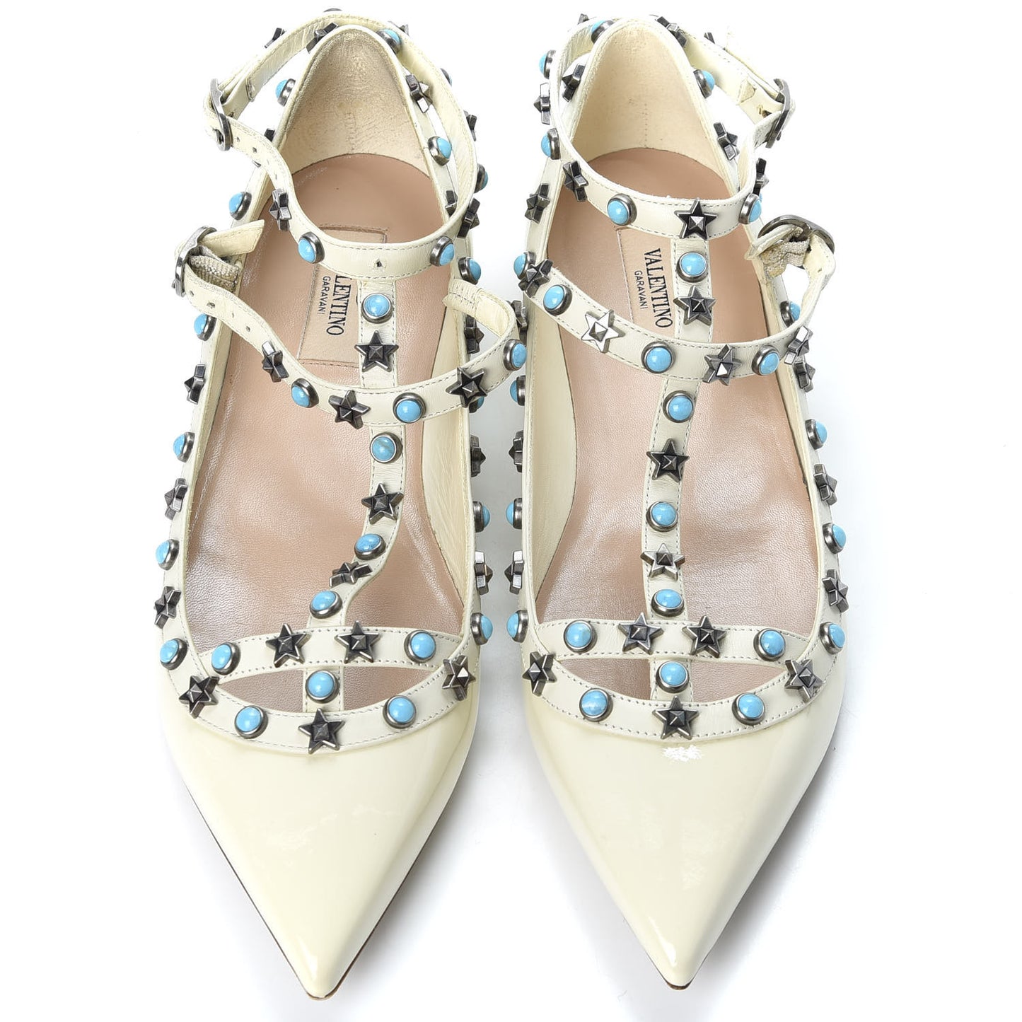 Patent Rockstud Rolling Cage Ballerina Flats 39 Ivory