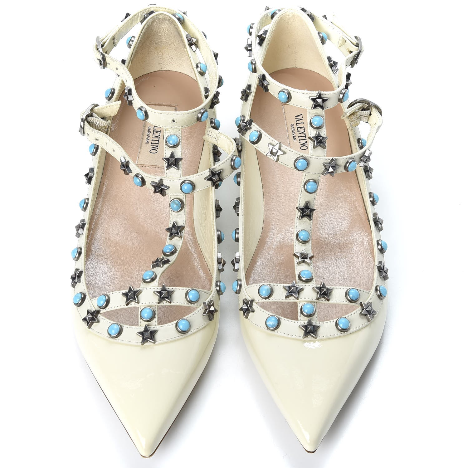 Valentino Garavani Patent Rockstud Rolling Cage Ballerina Flats 39 Ivory 5 of 9