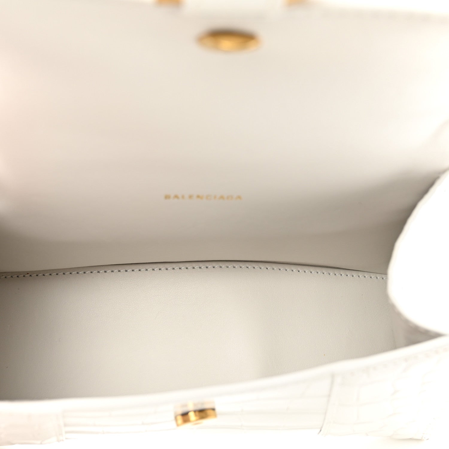 Balenciaga Shiny Calfskin Crocodile Embossed Hourglass Top Handle Bag XS White 5 of 11