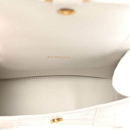 Balenciaga Shiny Calfskin Crocodile Embossed Hourglass Top Handle Bag XS White 5 of 11