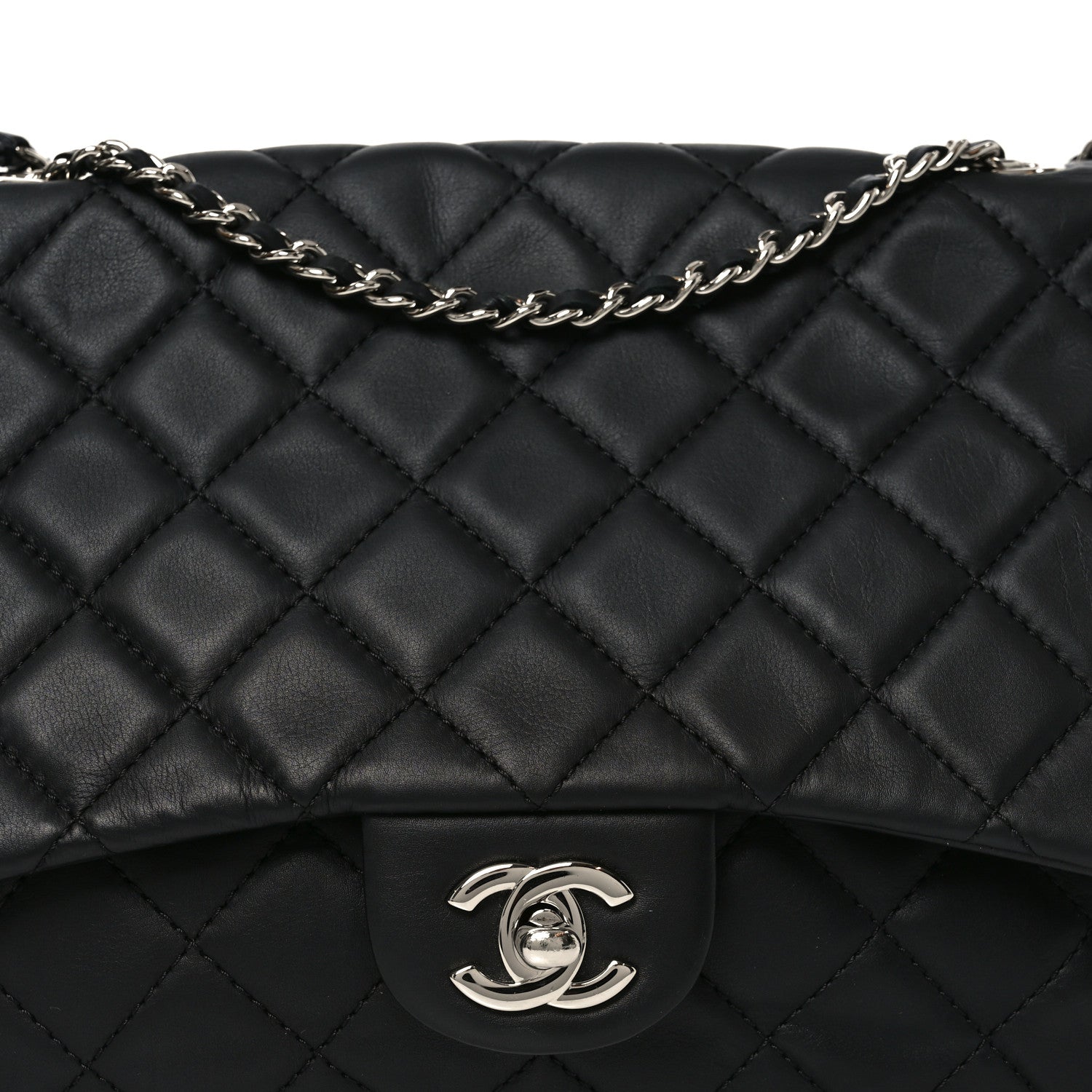 Chanel Lambskin Quilted Jumbo Chanel 3 Flap Bag Black 8 of 10