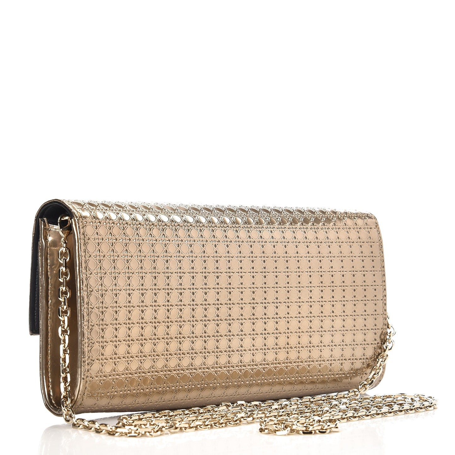 Metallic Patent Micro-Cannage Lady Dior Croisiere Chain Wallet Champagne