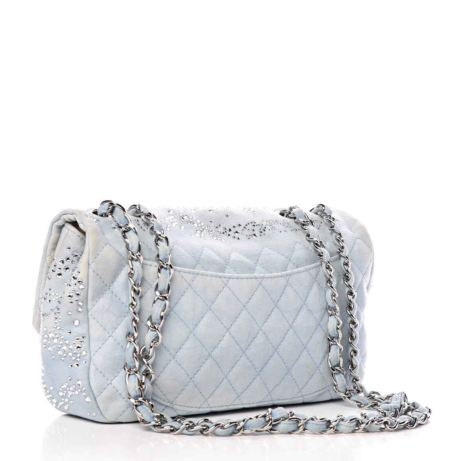 Chanel Denim Quilted Swarovski Crystal Flap Blue 4 of 22