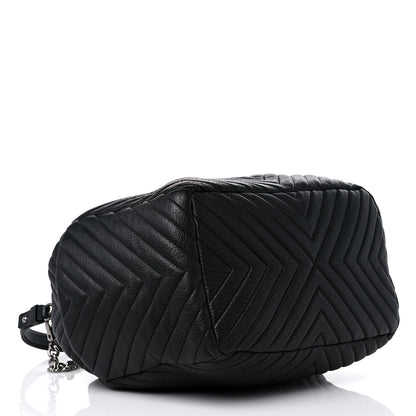 Chanel Deerskin Chevron Large CC Chain Bucket Drawstring Bag Black 4 of 11