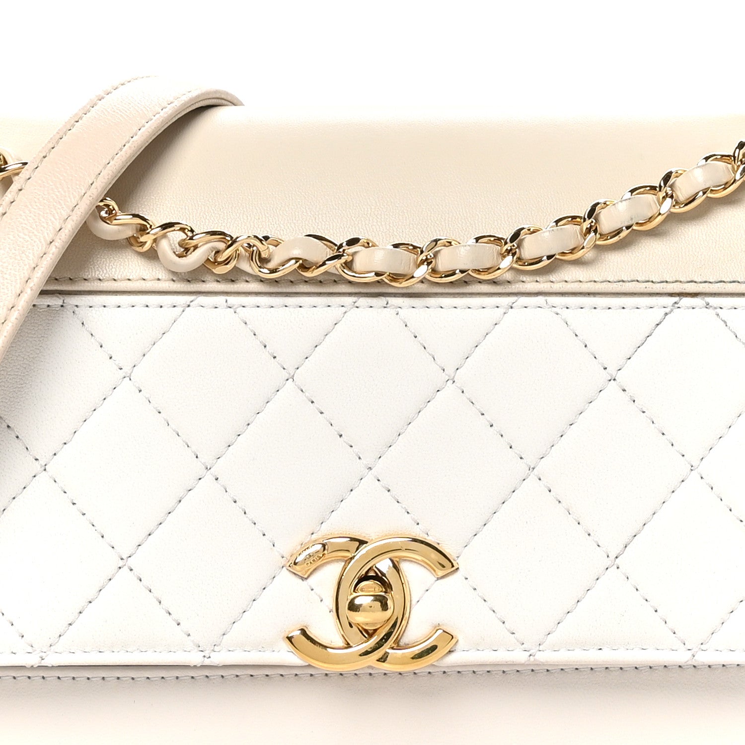 Chanel Lambskin Calfskin Quilted Shoulder Flap Bag Beige White 8 of 11