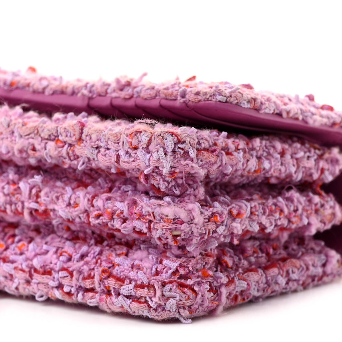 Tweed Enamel Quilted Pending CC Mini Wallet On Chain WOC Pink Purple