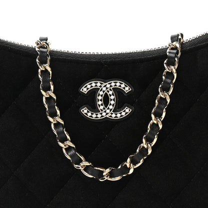 Chanel Velvet Crystal Quilted Chain Hobo Black 8 of 11