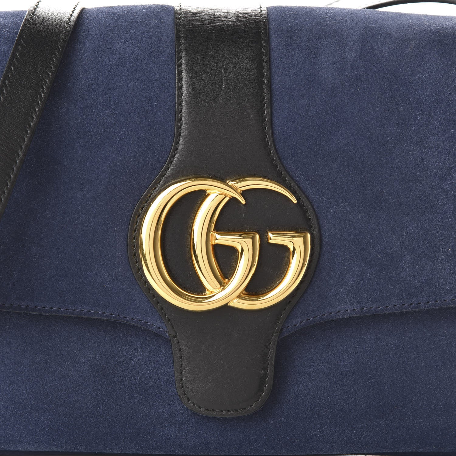 Gucci Suede Medium Arli Flap Shoulder Bag Blue Ink Black 10 of 10