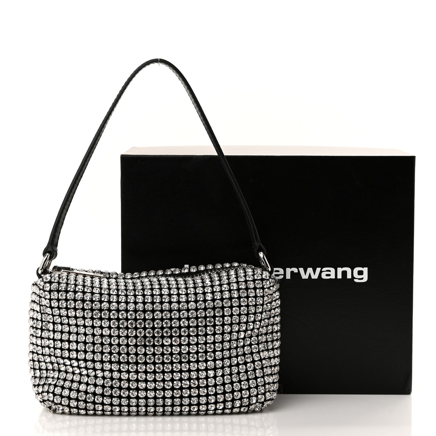 Mesh Crystal Rhinestone Mini Heiress Pouch Black Silver