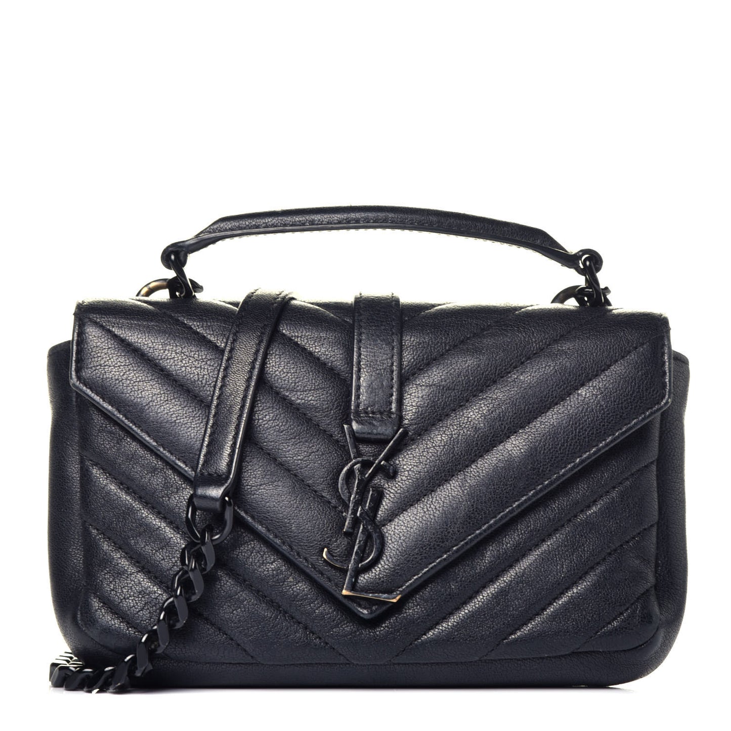 Sheepskin Matelasse Chevron Monogram College Chain Wallet Black