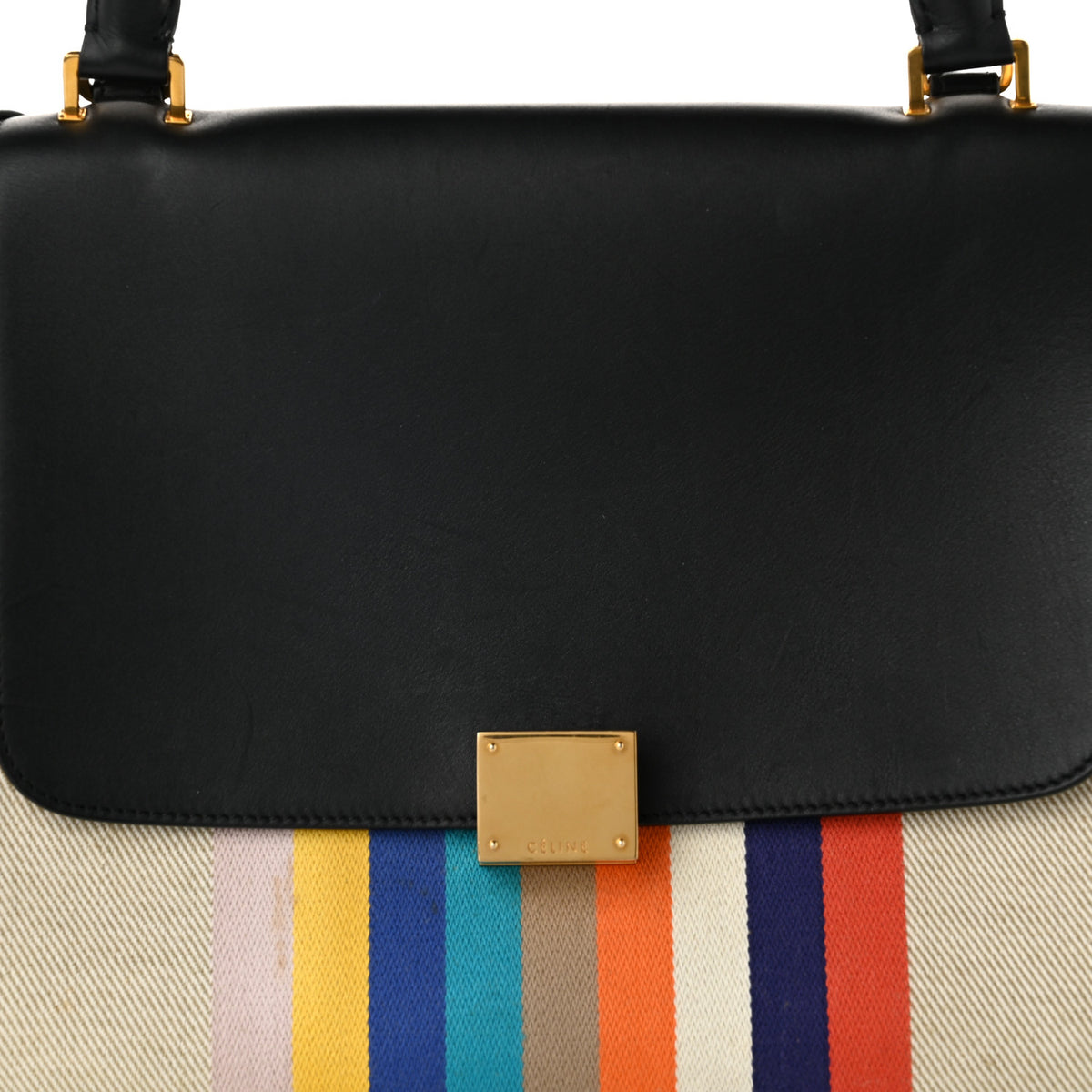 Smooth Calfskin Striped Canvas Small Trapeze Multicolor