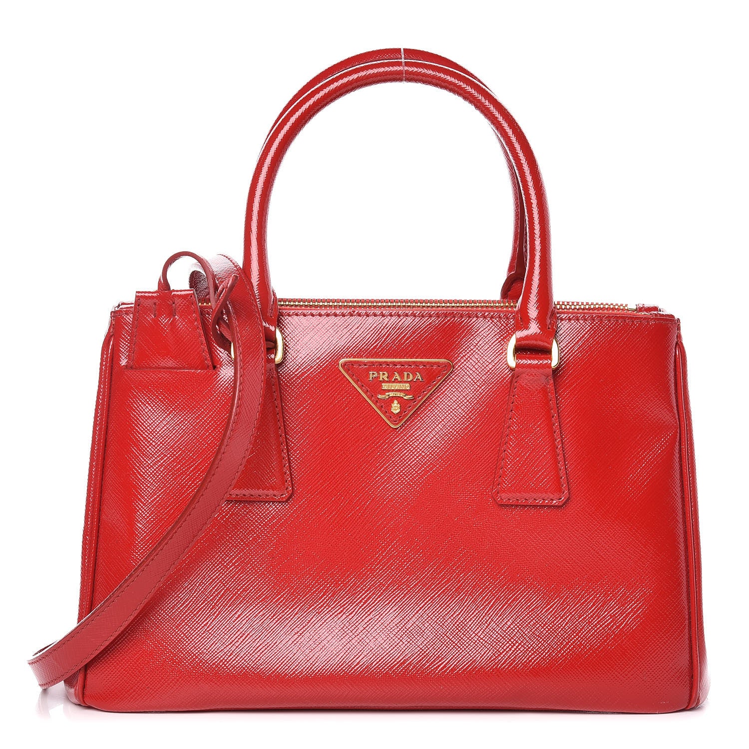 Prada Saffiano Vernice Small Galleria Double Zip Tote Rosso 1 of 17