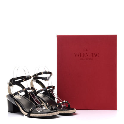 Valentino Garavani Calfskin Rockstud Ankle Strap Espadrille 10/60mm Sandals 39 Black 10 of 10
