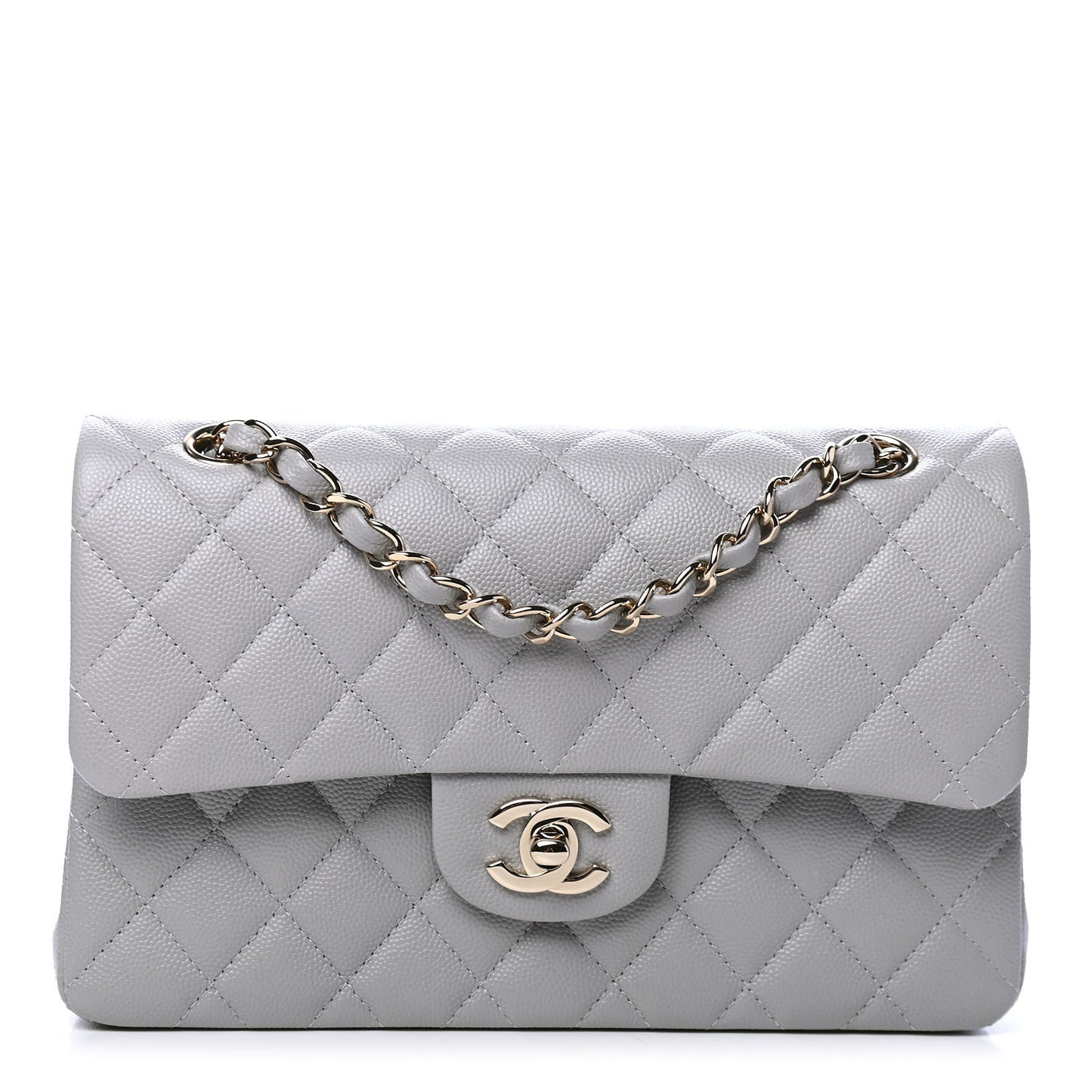 Caviar Quilted Small Double Flap Grey