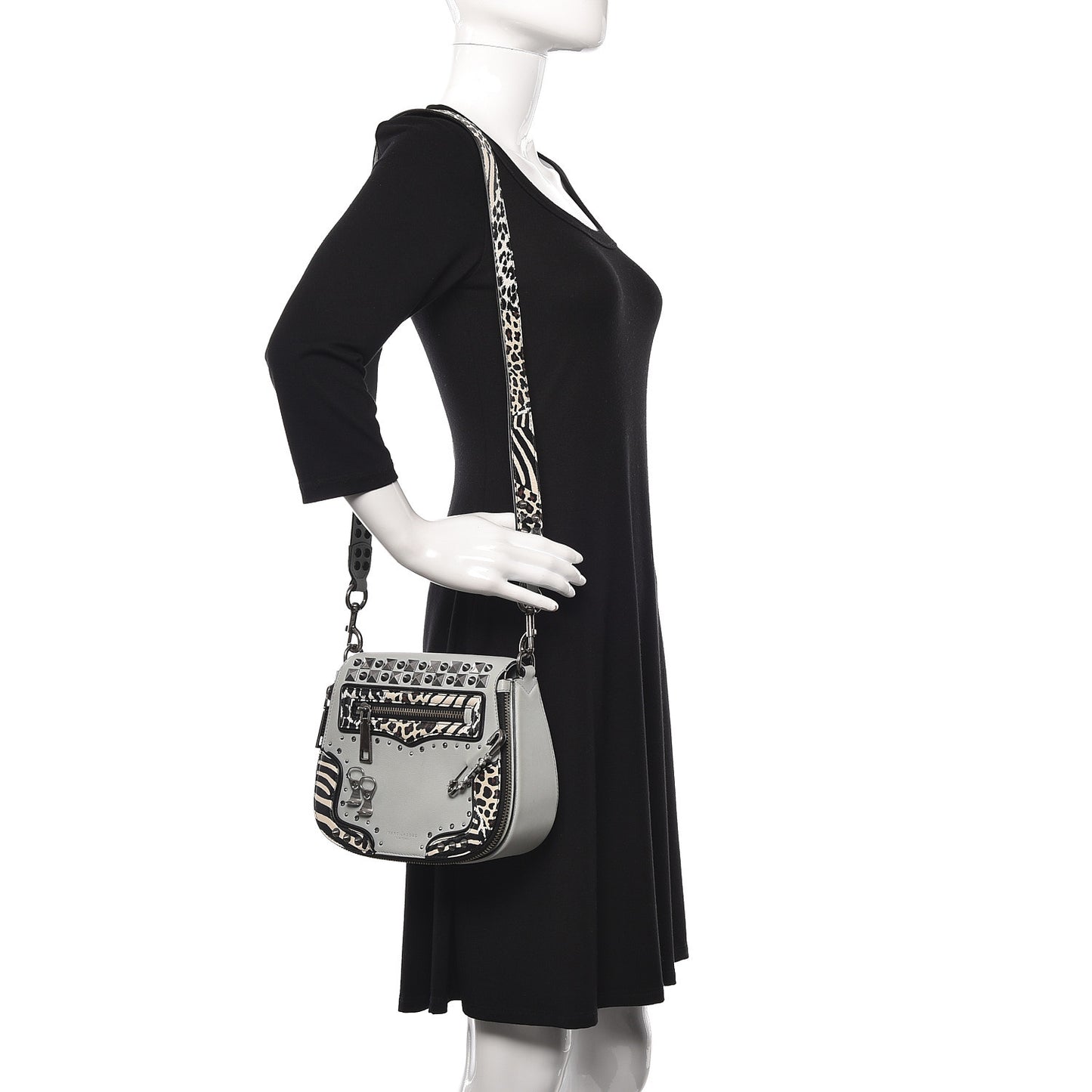 Calfskin Embellished Animal Mashup Saddle Bag Frost Multi