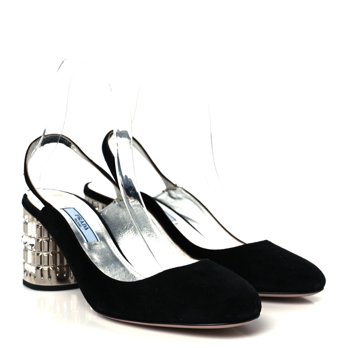Suede Crystal Block Heel Slingback Pump 37 Black