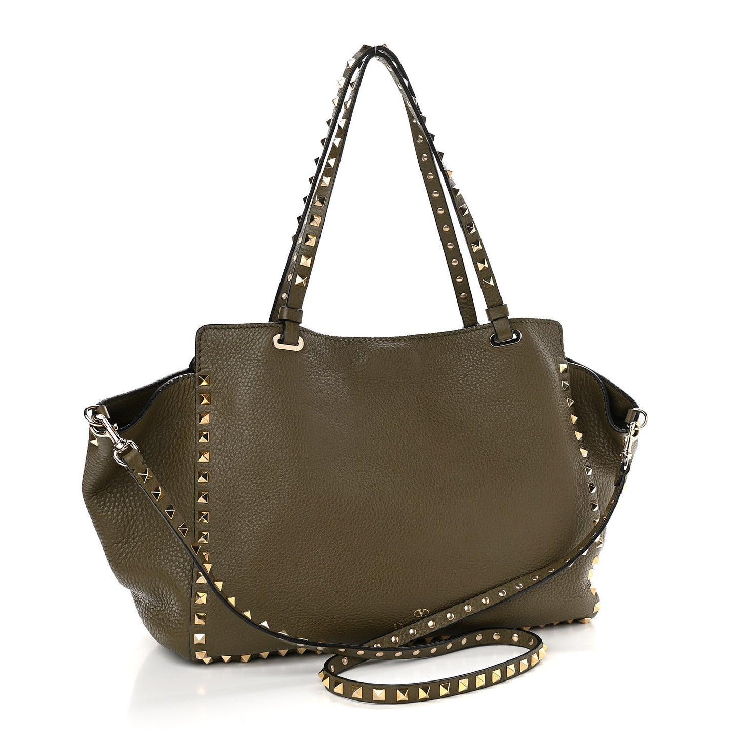 Pebbled Calfskin Medium Rockstud Tote Army Green