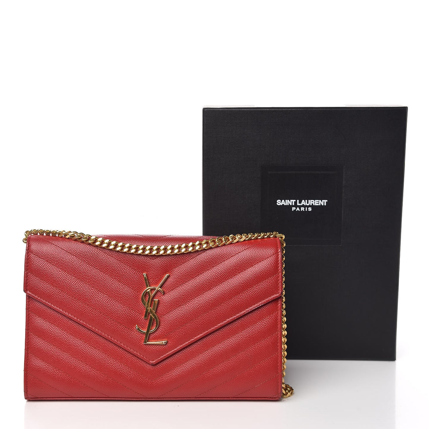 Grain De Poudre Matelasse Chevron Monogram Chain Wallet New Red