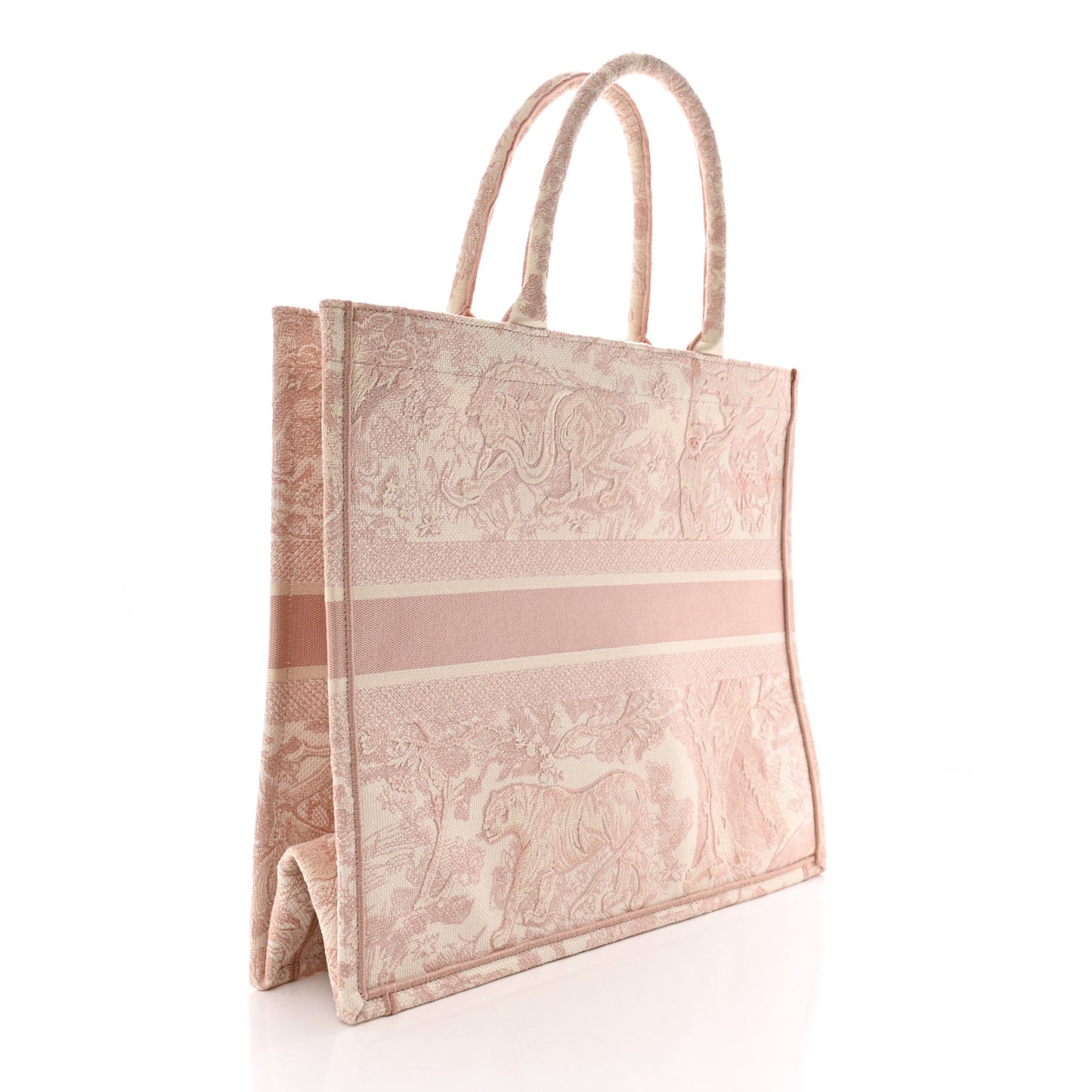Canvas Toile De Jouy Embroidered Large Book Tote Pink