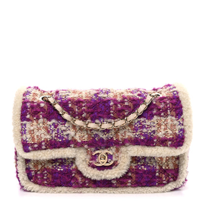 Chanel Tweed Shearling Large Flap Bag Purple Beige 1 of 10