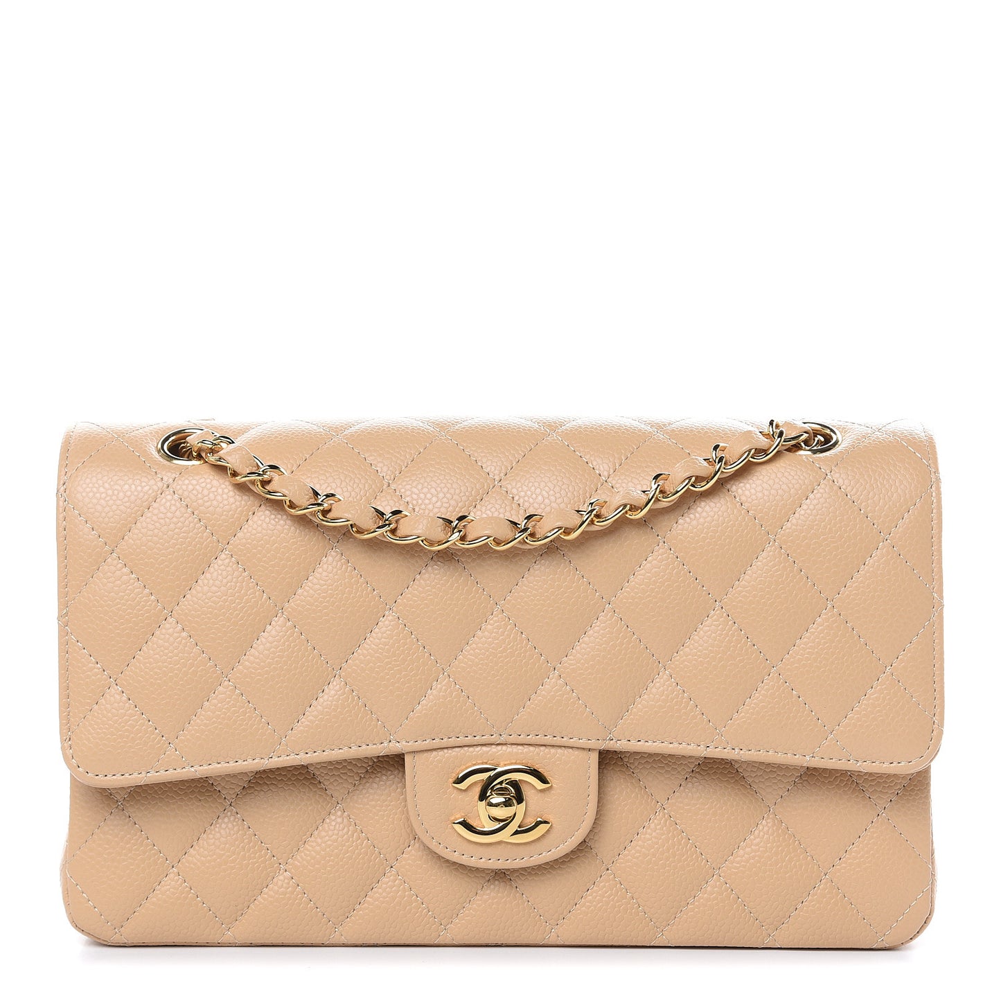 Caviar Quilted Medium Double Flap Light Beige